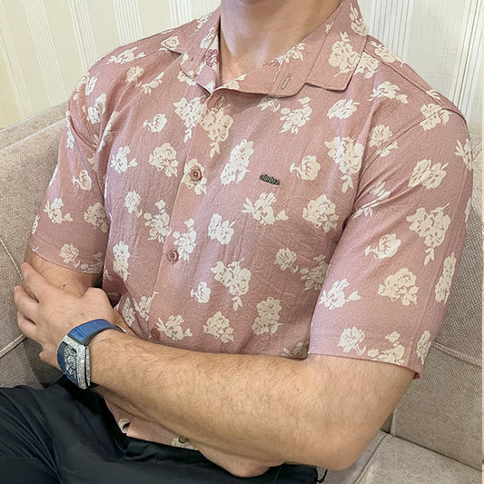 Turbo Rich Floral Printed Casual Shirt In Light Brick