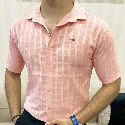 Turbo ShowOff Self Pattern Casual Shirt In Light Pink