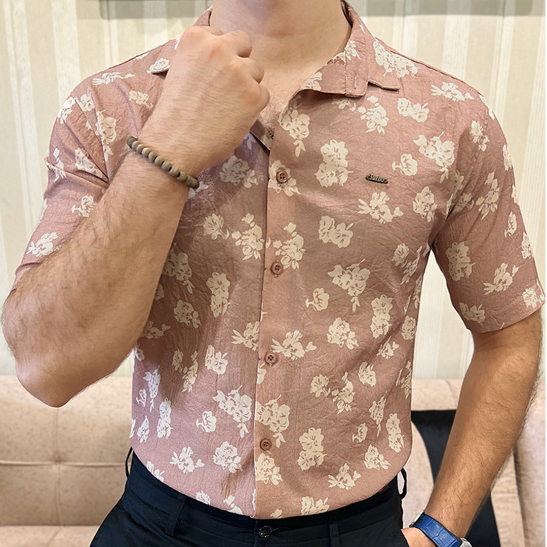 Turbo Rich Floral Printed Casual Shirt In Light Brick