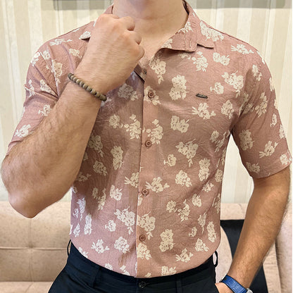 Turbo Rich Floral Printed Casual Shirt In Light Brick