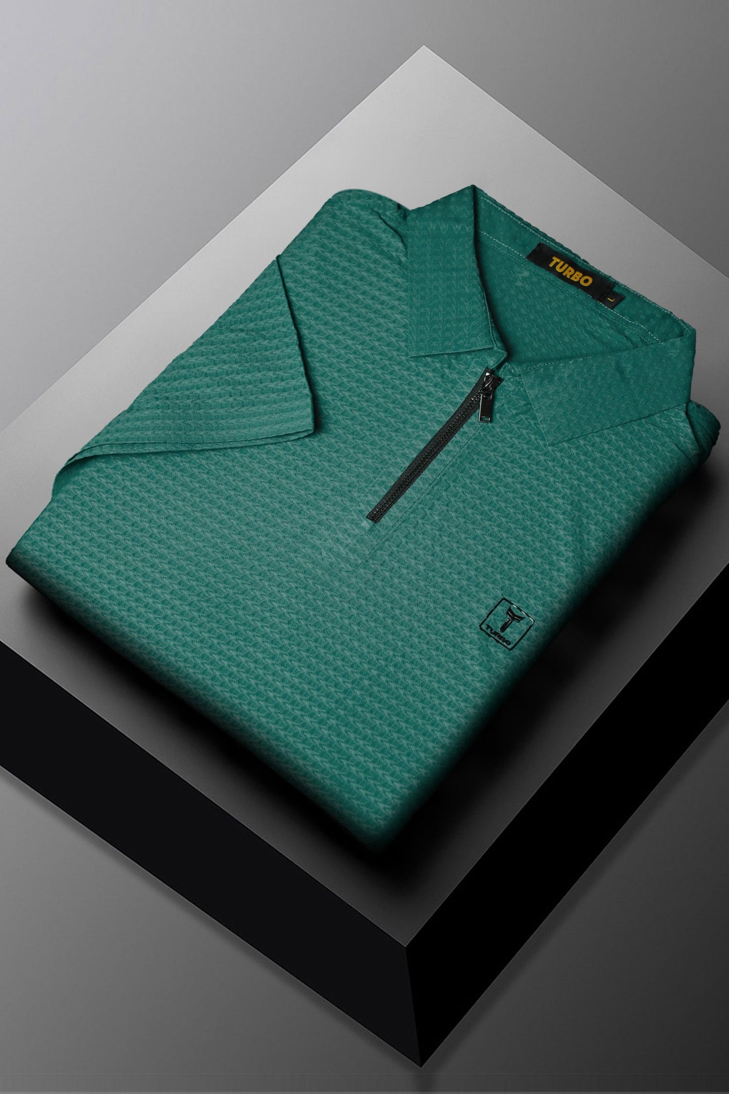 Turbo Elite Weave Textured Zipper Men's Polo Shirt In Light Green