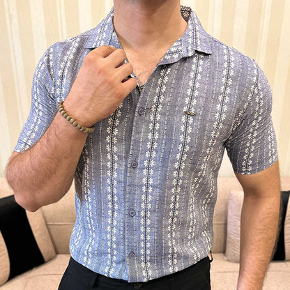 Turbo Cubin Textured Striped Casual Shirt In Light Purple