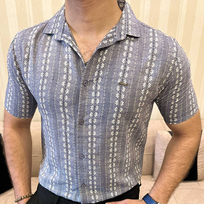 Turbo Cubin Textured Striped Casual Shirt In Light Purple