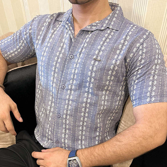 Turbo Cubin Textured Striped Casual Shirt In Light Purple