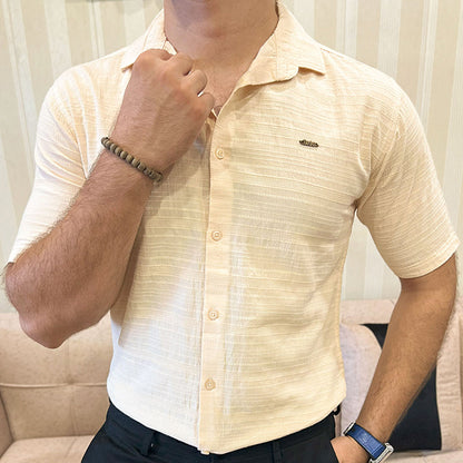 Turbo Knit Craft Crochet Casual Shirt In Light Skin