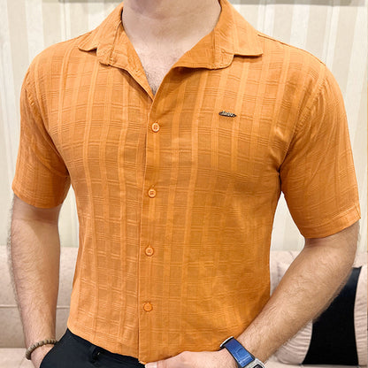 Turbo ShowOff Self Pattern Casual Shirt In Rust