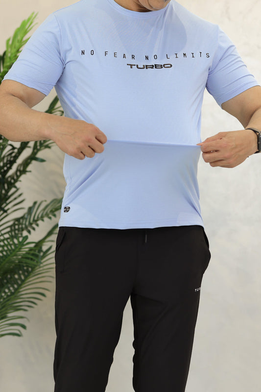 Turbo Motivational Quote ClimaCool Dry-Fit Tee In Sky Blue