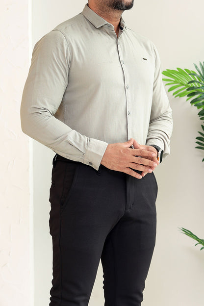 Turbo Self Lining Long Sleeve Cotton Casual Shirt In Slate Grey