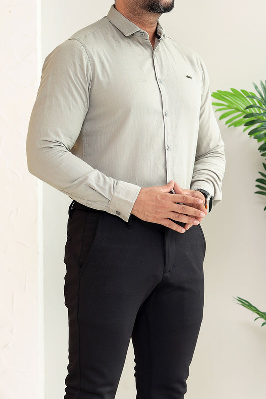 Turbo Self Lining Long Sleeve Cotton Casual Shirt In Slate Grey